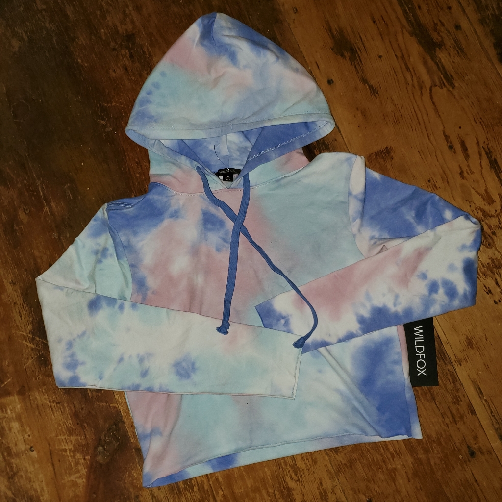 Wildfox Lvy Tie Dye Hoodie Pullover Painted Sky Ivy Slightly Cropped Nwt M